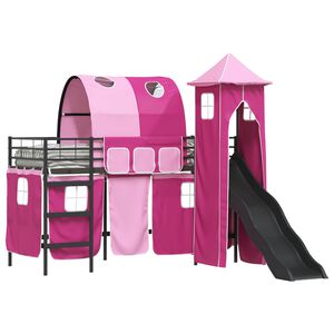 vidaXL Kids'Bunk Bed Frame Plain Black and Pink 75 x 190 cm Metal