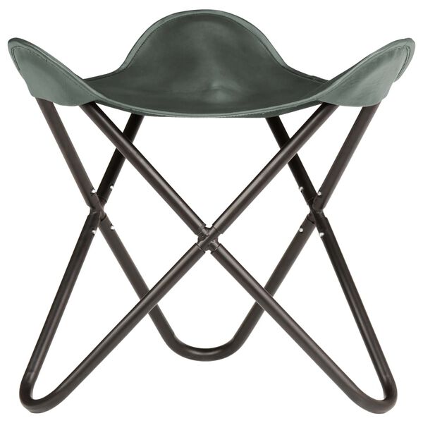 vidaXL Butterfly Stool Grey Real Leather