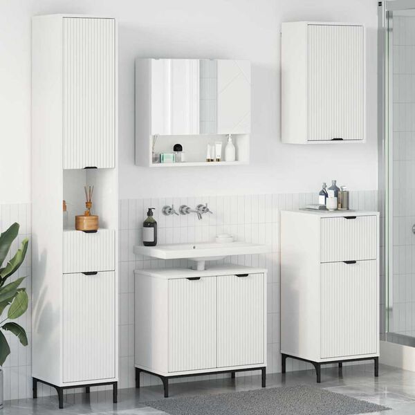vidaXL Bathroom Furniture Set with Drawer White Engineered wood, Metal