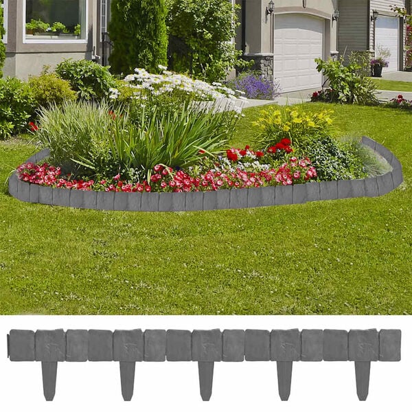 vidaXL Plastic Garden / Lawn Fence Stone Look 41 pcs 10 m
