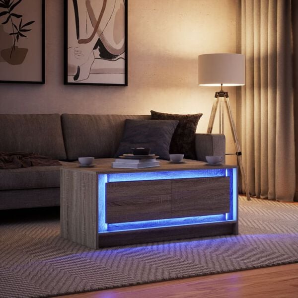 vidaXL Coffee Table with LED Lights Sonoma Oak Engineered Wood