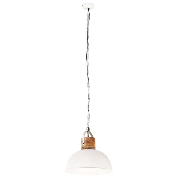 vidaXL Industrial Hanging Lamp White Round 42 cm E27 Solid Mango Wood