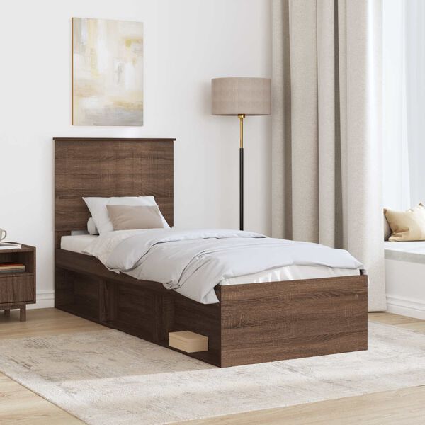vidaXL Bed Frame with Headboard Brown Oak 75 x 190 cm Solid Pine Wood
