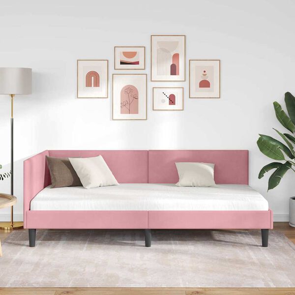 vidaXL Corner Bed Frame with Headboard Pink 90 cm x 200 cm Velvet
