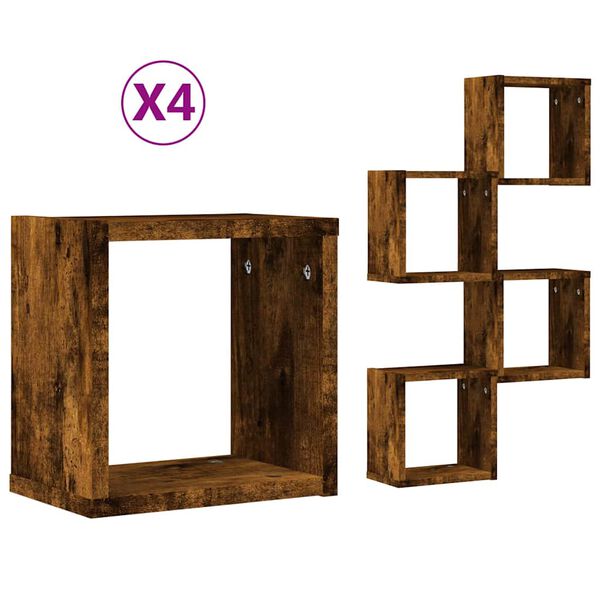vidaXL Wall Shelves 4 pcs Smoked Oak 26 x 15 x 26 cm Engineered Wood