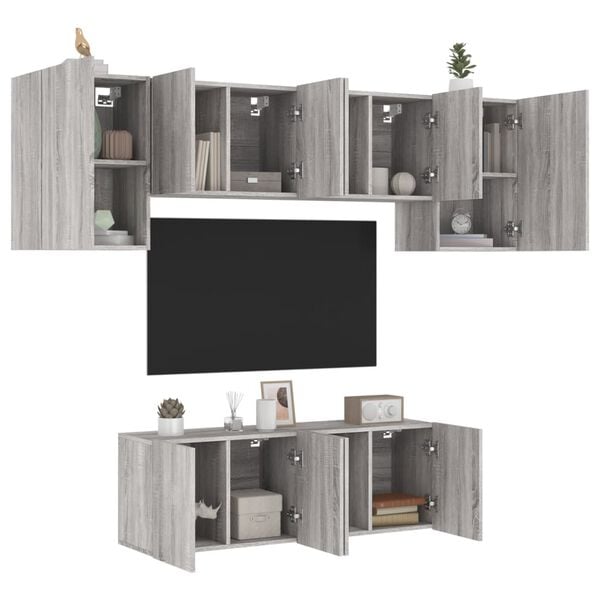 vidaXL 6 Piece TV Wall Units Grey Sonoma Engineered Wood