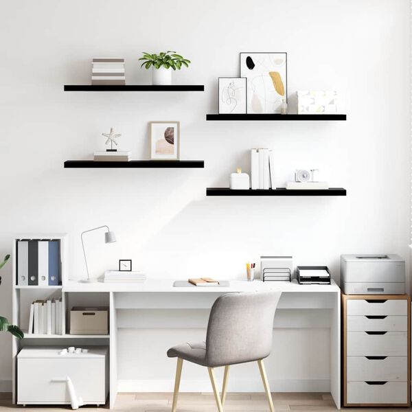 vidaXL Floating Wall Shelves 4 pcs High Gloss Black 90x23.5x3.8 cm MDF