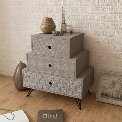 vidaXL Nightstand with 3 Drawers Grey and Brown
