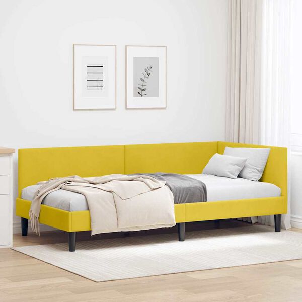 vidaXL Corner Bed Frame with Headboard Yellow 90 cm x 200 cm Velvet