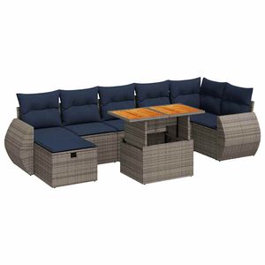 vidaXL 8 Piece Garden Sofa Set with Cushions Grey Poly Rattan Acacia