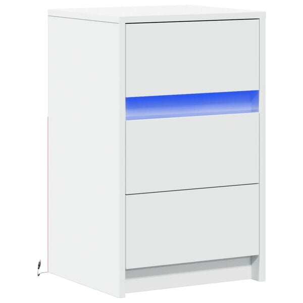vidaXL Bedside Cabinet with LED Lights White Engineered Wood