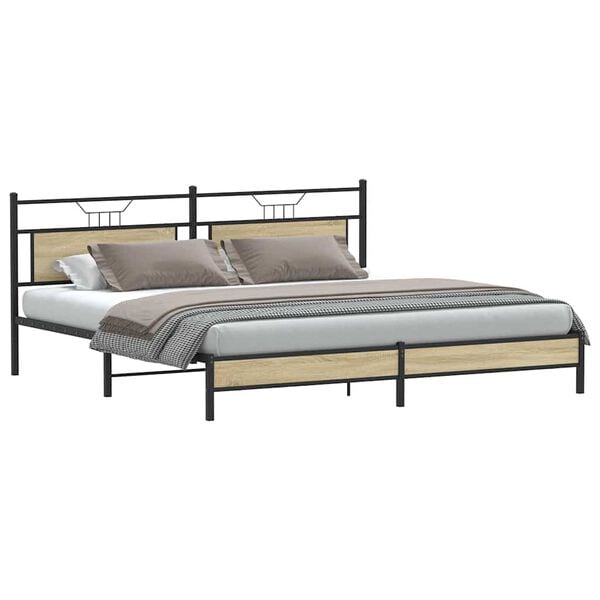 vidaXL Metal Bed Frame without Mattress Sonoma Oak 193x201 cm