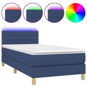 vidaXL Box Spring Bed with Mattress&LED Blue 80x200cm Fabric