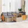 vidaXL 7 Piece Garden Sofa Set with Cushions Beige Poly Rattan Acacia