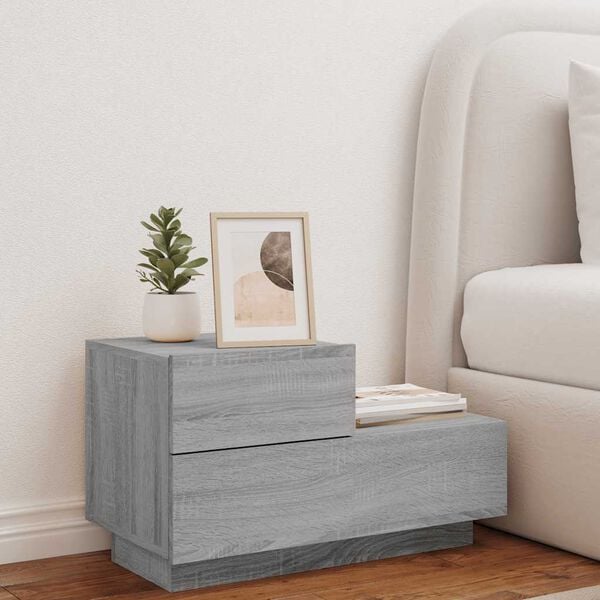 vidaXL Bedside Cabinet with LED Lights Grey Sonoma 70x36x40.5 cm