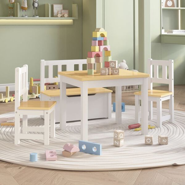 vidaXL 4 Piece Children Table and Chair Set White and Beige MDF