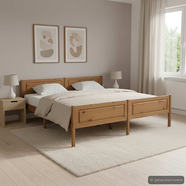 vidaXL Bed Frame without Mattress Solid Pinewood Honey Brown 180x200 cm Super King