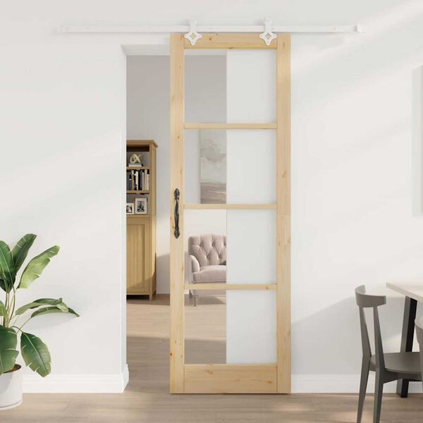 vidaXL Sliding Door Natural 78 x 232 cm Solid Pine Wood and Glass