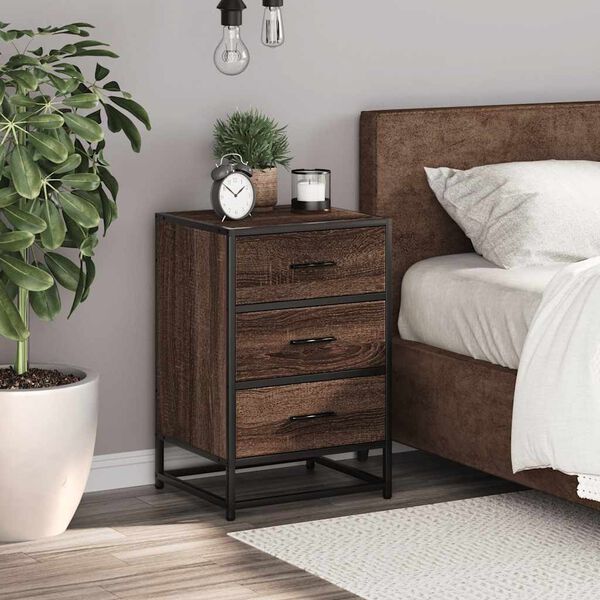 vidaXL Bedside Cabinet Brown Oak 40x34.5x60 cm Engineered Wood and Metal