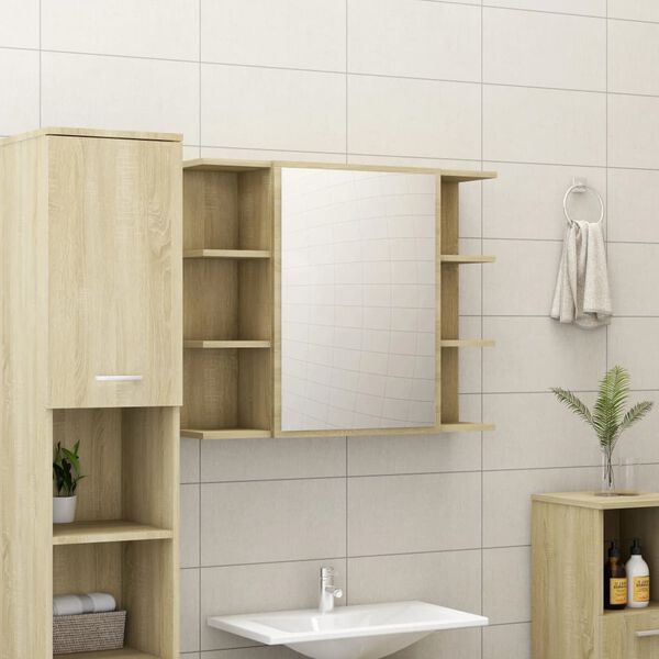 vidaXL Bathroom Mirror Cabinet Sonoma Oak 80x20.5x64 cm Engineered Wood