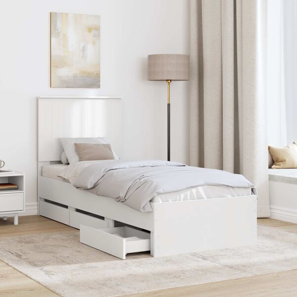 vidaXL Bed Frame with Drawer White 75 x 190 cm Engineer Wood