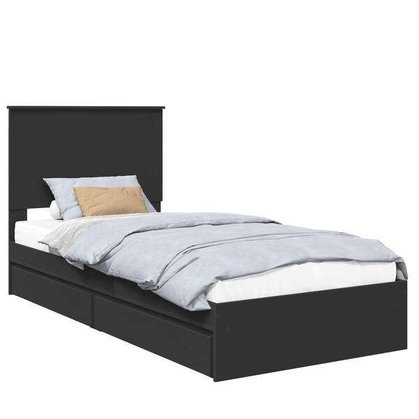 vidaXL Storage Bed with Headboard Black 90 x 190 cm Engineered Wood