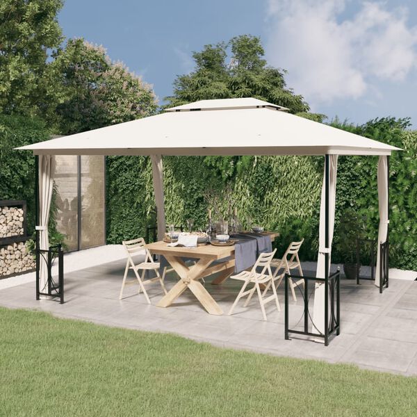 vidaXL Gazebo with Sidewalls&Double Roofs 3x4 m Cream