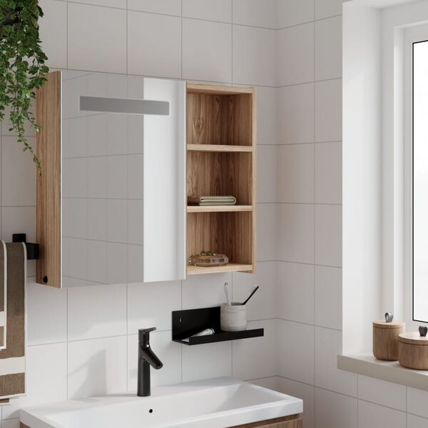vidaXL Bathroom Mirror Cabinet with LED Light Oak 60x13x52 cm