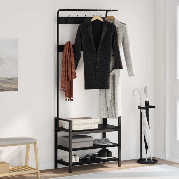 vidaXL Coat Rack with Shelf Black Oak 75 x 34 x 184 cm Engineered wood