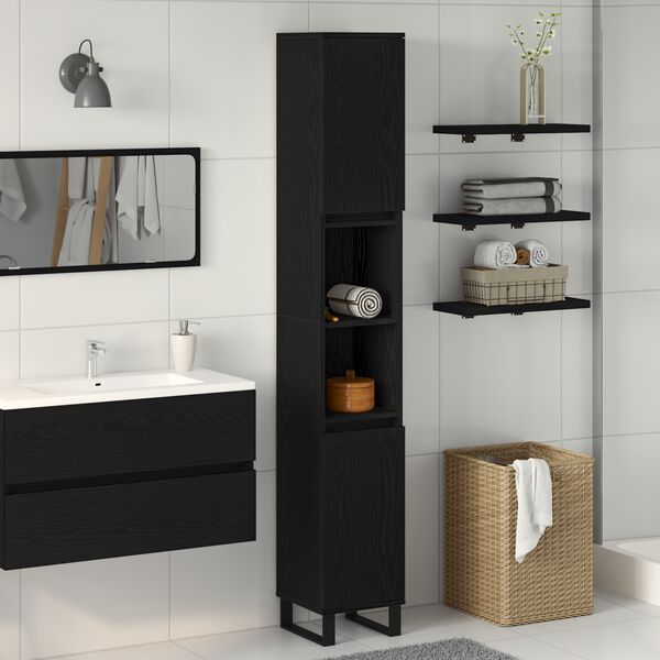 vidaXL Bathroom Cabinet Black Oak 30 x 30 x 190 cm Engineered Wood