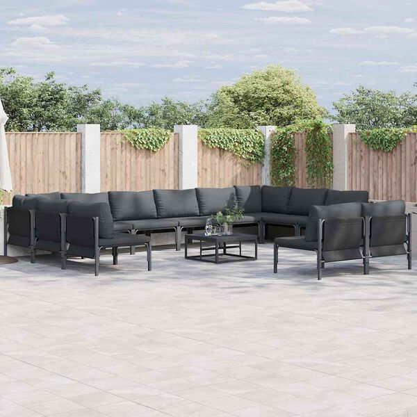 vidaXL Garden Sofa Set with Cushion 13 pcs Black Steel