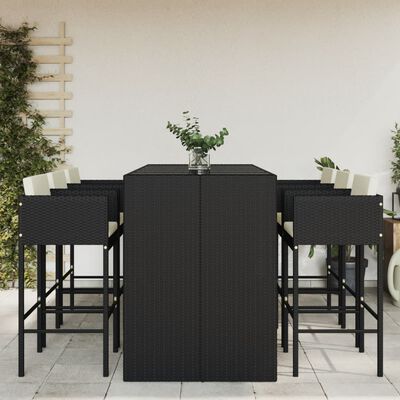 vidaXL 7 Piece Garden Bar Set with Cushions Black Poly Rattan