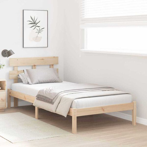 vidaXL Bed Frame with Headboard Brown 90 x 190 cm Solid Pine wood