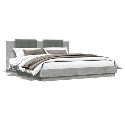vidaXL Bed Frame with Headboard Concrete Grey 200x200cm Engineered Wood