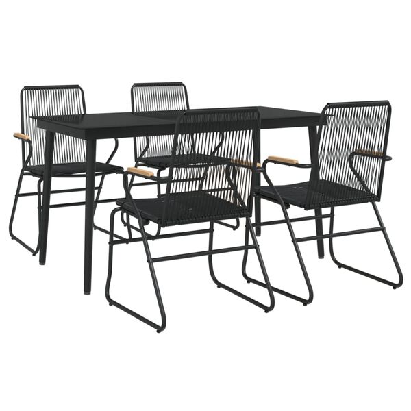 vidaXL 5 Piece Garden Dining Set Black PVC Rattan