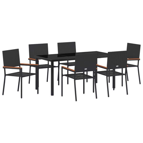 vidaXL Garden Dining Set with Cushion 7 pcs Black Poly Rattan