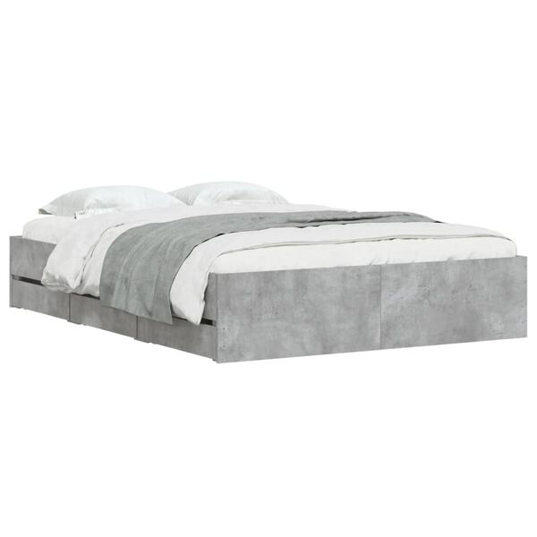 vidaXL Bed Frame with Drawers without Mattress Concrete Grey 135x190 cm Double