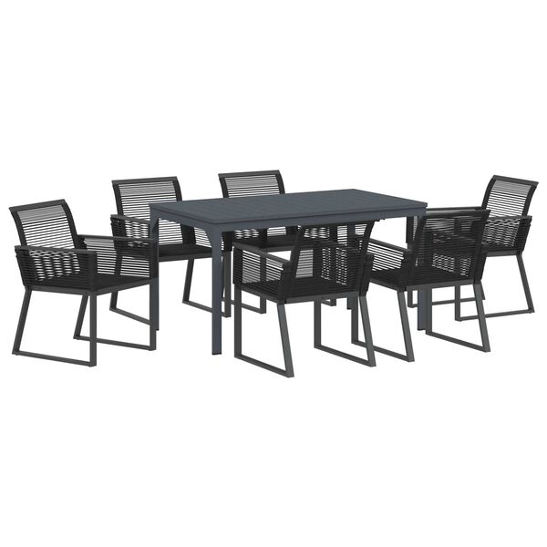 vidaXL Garden Dining Set 7 pcs Black Poly Rattan