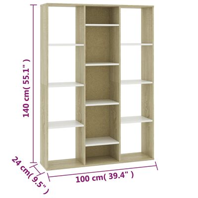 vidaXL Room Divider/Book Cabinet White and Sonoma Oak 100x24x140 cm Chipboard