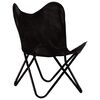 vidaXL Butterfly Chairs 2 pcs Black Kids Size Real Leather