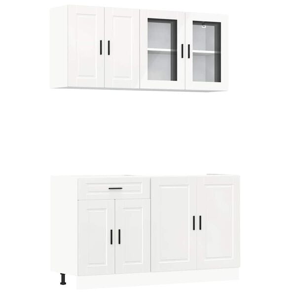 vidaXL 4 Piece Kitchen Cabinet Set Porto High Gloss White Engineered Wood