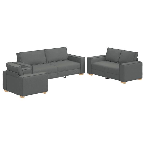 vidaXL Sofa 3 pcs Dark Grey Fabric