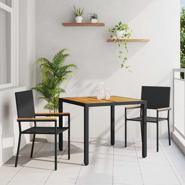vidaXL Garden Dining Set 3 pcs Black Poly Rattan