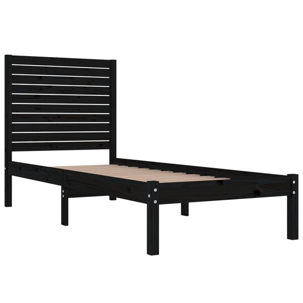 vidaXL Bed Frame without Mattress Black 75x190 cm Small Single Solid Wood