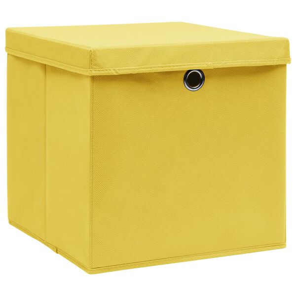 vidaXL Storage Boxes with Lids 10 pcs Yellow 32x32x32 cm Fabric