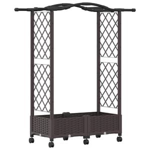 vidaXL Raised Bed with Trellis and Roof Brown 124 x 40 x 129 cm PP