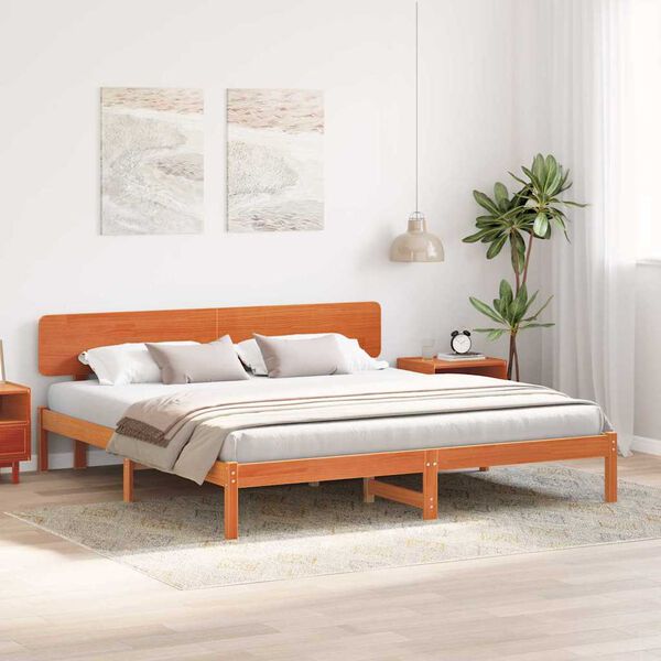 vidaXL Bed Frame with Headboard Wax Brown 180 x 200 cm Solid Pine Wood