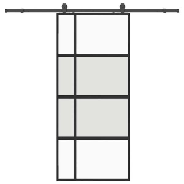 vidaXL Sliding Door with Hardware Set Black 90x205 cm Tempered Glass