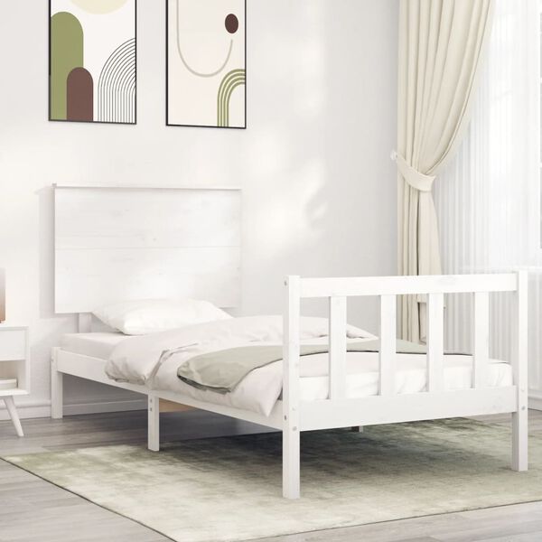 vidaXL Bed Frame without Mattress White Single Solid Wood Pine