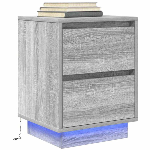 vidaXL Bedside Cabinet with LED Lights&nbsp;Grey Sonoma 38x34x50 cm